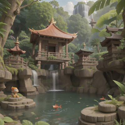 Image For Post Anime, jungle, temple, fish, princess, waterfall, HD, 4K, AI Generated Art