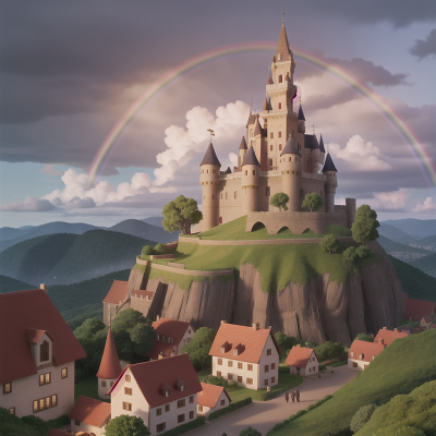 Image For Post Anime, village, rainbow, medieval castle, witch, celebrating, HD, 4K, AI Generated Art