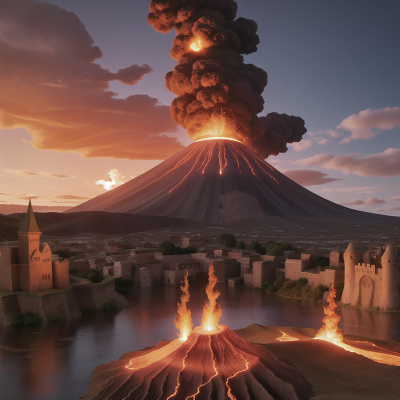 Image For Post Anime, suspicion, surprise, volcanic eruption, flood, medieval castle, HD, 4K, AI Generated Art