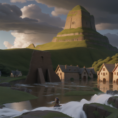 Image For Post Anime, flood, sphinx, storm, dwarf, village, HD, 4K, AI Generated Art