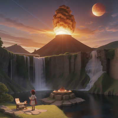 Image For Post Anime, waterfall, solar eclipse, volcanic eruption, castle, hot dog stand, HD, 4K, AI Generated Art