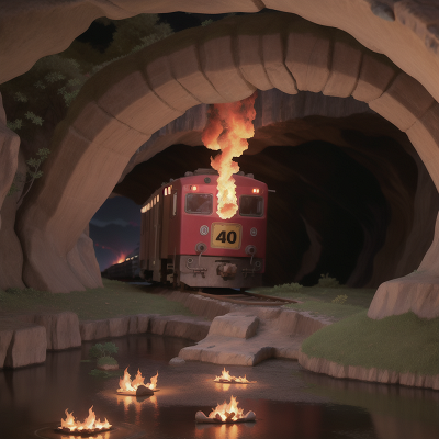 Image For Post Anime, fire, train, cave, sunset, alligator, HD, 4K, AI Generated Art