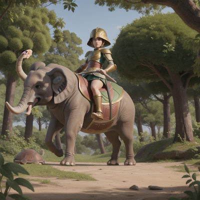 Image For Post Anime, gladiator, forest, turtle, elephant, knight, HD, 4K, AI Generated Art