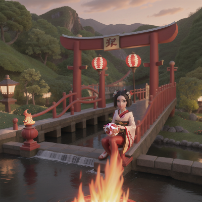 Image For Post Anime, geisha, carnival, hero, lava, bridge, HD, 4K, AI Generated Art