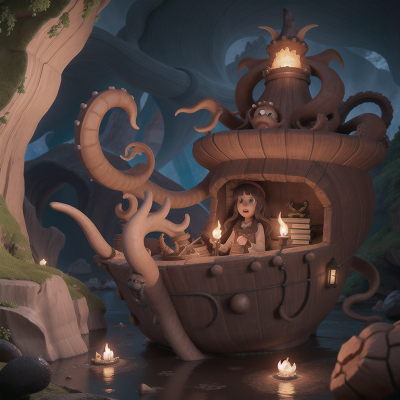 Image For Post Anime, cave, spell book, boat, kraken, drought, HD, 4K, AI Generated Art