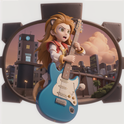 Image For Post Anime, electric guitar, key, shield, city, lion, HD, 4K, AI Generated Art