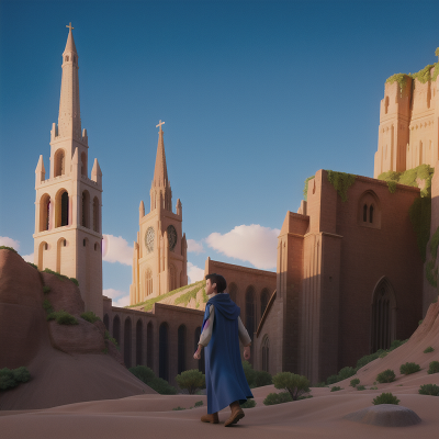 Image For Post Anime, cathedral, tower, desert, whale, hero, HD, 4K, AI Generated Art