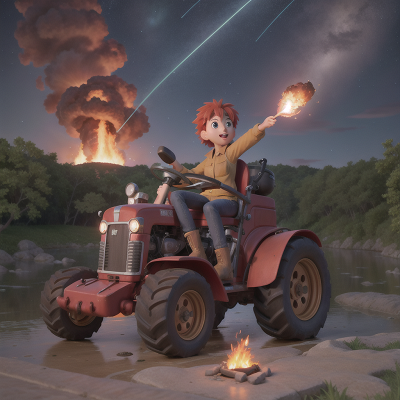 Image For Post Anime, fire, river, meteor shower, robotic pet, tractor, HD, 4K, AI Generated Art