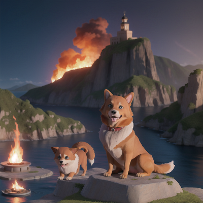 Image For Post Anime, museum, fire, dog, ocean, mountains, HD, 4K, AI Generated Art