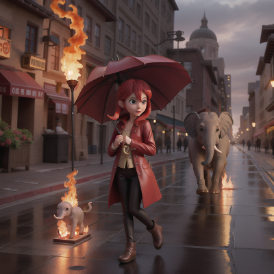 Image For Post Anime, umbrella, elephant, city, fire, vampire, HD, 4K, AI Generated Art