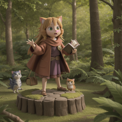 Image For Post Anime, spell book, forest, bird, cat, island, HD, 4K, AI Generated Art