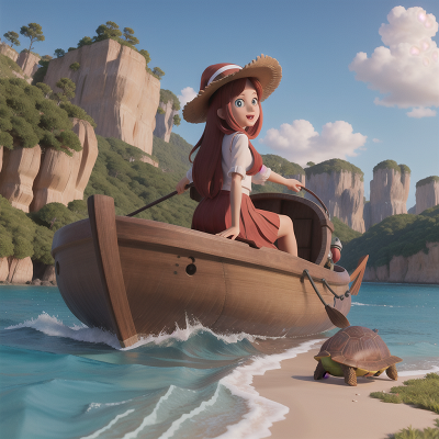 Image For Post Anime, teacher, island, witch, turtle, boat, HD, 4K, AI Generated Art