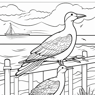 Image For Post | Scenic beach setting with diverse set of birds; moderate detailing.printable coloring page, black and white, free download - [Bird Coloring Pages ](https://hero.page/coloring/bird-coloring-pages-free-printable-creative-sheets)