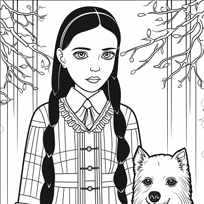 Image For Post Wednesday Addams and Her Pet Bold Lines - Wallpaper