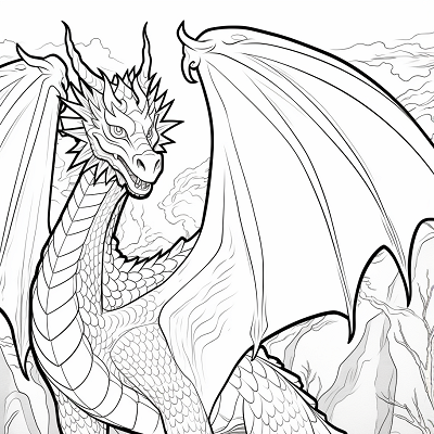 Image For Post | Fantasy dragon soaring in the sky; intricate lines and scale patterns.printable coloring page, black and white, free download - [Dragon Coloring Page ](https://hero.page/coloring/dragon-coloring-page-printable-and-creative-designs)