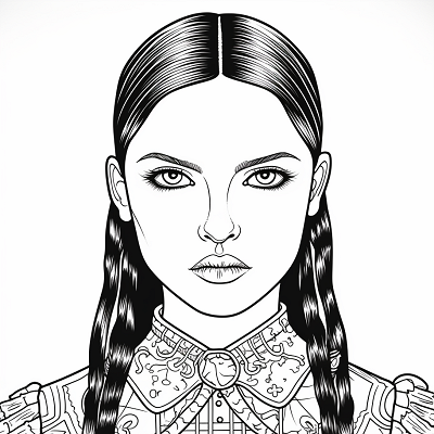 Image For Post | Detailed image of modern Wednesday Addams with intricate clothing patterns. printable coloring page, black and white, free download - [Wednesday Addams Coloring Pictures Pages ](https://hero.page/coloring/wednesday-addams-coloring-pictures-pages-fun-and-creative)