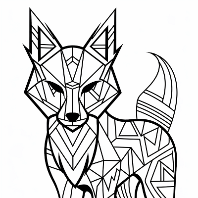 Image For Post | Intricate design of a fox composed of various geometric shapes; bold lines.printable coloring page, black and white, free download - [Fox Coloring Pages ](https://hero.page/coloring/fox-coloring-pages-artistic-printable-and-fun-designs)