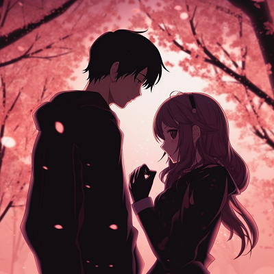 Image For Post | Lovers depicted under a shower of sakura petals, detailed artwork and pastel colors. romantic matching pfp anime - [Matching PFP Anime Gallery](https://hero.page/pfp/matching-pfp-anime-gallery)