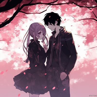 Image For Post | An anime couple pictured beneath a blooming sakura tree, soft color palette and detail in blossoms. cool anime couple pfp - [Anime Couple pfp](https://hero.page/pfp/anime-couple-pfp)