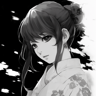 Image For Post | Graceful anime girl dressed in traditional kimono, the intricate line art and patterns give it a cultural touch. anime profile picture black and white female - [Anime Profile Picture Black and White](https://hero.page/pfp/anime-profile-picture-black-and-white)