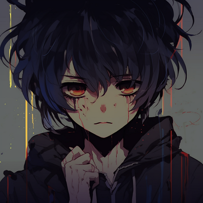 Image For Post | Image of an anime boy with tormented face, accompanies sharp linework and bold colors. mysterious sad anime pfpHD, free download - [Sad Anime pfp Collection](https://hero.page/pfp/sad-anime-pfp-collection)