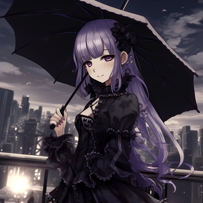 Image For Post | A Gothic Lolita styled anime character holding a lace parasol, highly detailed attire with shades of black and deep purple. enthralling gothic anime pfp - [Gothic Anime PFP Gallery](https://hero.page/pfp/gothic-anime-pfp-gallery)