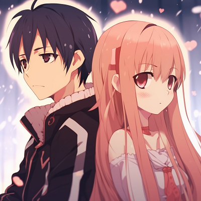 Image For Post | 'Sword Art Online' themed matching profile picture for couples, strong outlines and significant highlights. matching anime pfp for couplesHD, free download - [matching anime pfp](https://hero.page/pfp/matching-anime-pfp)