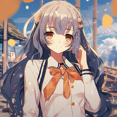 Image For Post | Gleeful schoolgirl with hands clasped, cheerful colors and expressive linework. girl anime fascinating pfp - [cute animated pfp](https://hero.page/pfp/cute-animated-pfp)