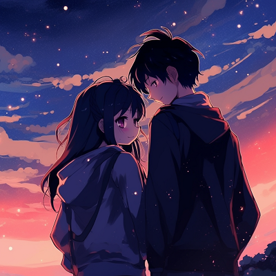 Image For Post | Anime couple under a starry sky, beautiful backdrop and captivating colors. unforgettable looking: cute matching anime pfp for engaged couples - [Boosted Selection of Matching Anime PFP for Couples](https://hero.page/pfp/boosted-selection-of-matching-anime-pfp-for-couples)