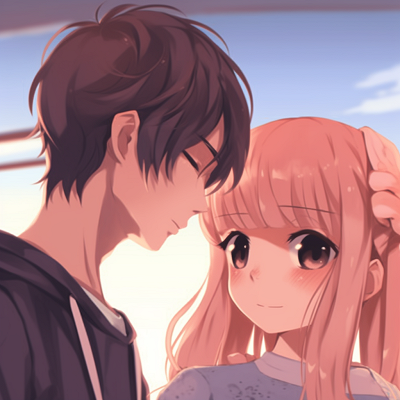 Image For Post | Matching anime couple in school uniforms, detailed outfit design and muted colors. cute anime pfp matching - [anime pfp matching concepts](https://hero.page/pfp/anime-pfp-matching-concepts)