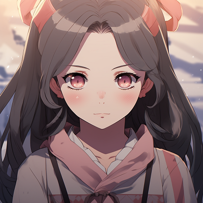 Image For Post | Nezuko Kamado wearing a bamboo muzzle, enhanced detailing on the wooden texture. famous anime pfp options - [Best Anime PFP](https://hero.page/pfp/best-anime-pfp)