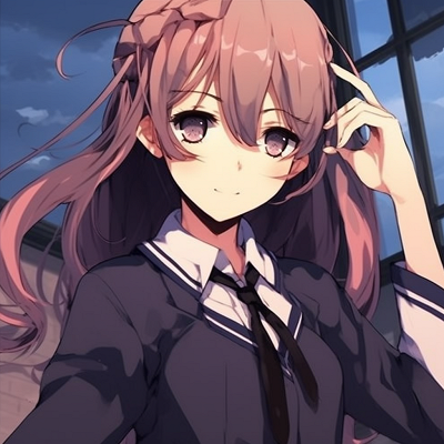 Image For Post | An anime schoolgirl with a piercing gaze, characterized by dominant use of blue tones. 512x512 anime pfp for girls - [512x512 Anime pfp Collection](https://hero.page/pfp/512x512-anime-pfp-collection)