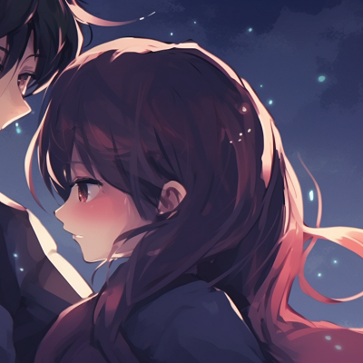 Image For Post | Two characters, warm sunset colors, heads leaning together with a quiet intimacy. anime aesthetic matching pfp couple pfp for discord. - [anime matching pfp couple, aesthetic matching pfp ideas](https://hero.page/pfp/anime-matching-pfp-couple-aesthetic-matching-pfp-ideas)