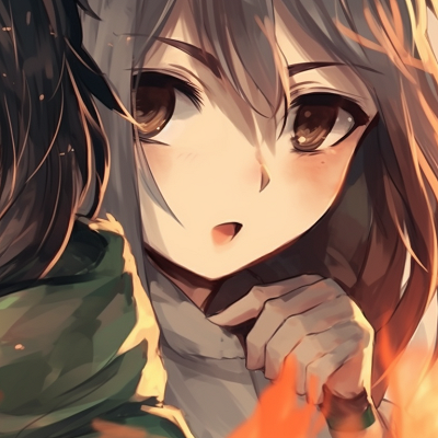 Image For Post | Eren and Mikasa standing side by side, muted colors and ragged linework matching pfp themes pfp for discord. - [off](https://hero.page/pfp/off-brand-matching-pfp-matching-pfps-only)