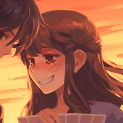 Image For Post | Two characters sharing a moment of laughter under a sundown sky, the image is filled with a rich orange glow. stylish pfp for matching couples pfp for discord. - [matching couple pfp, aesthetic matching pfp ideas](https://hero.page/pfp/matching-couple-pfp-aesthetic-matching-pfp-ideas)