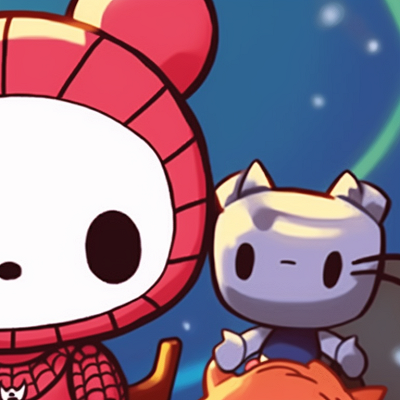 Image For Post | Two characters with contrasting color schemes, common symbol linking them. hello kitty and superheroes matching pfp pfp for discord. - [matching pfp hello kitty, aesthetic matching pfp ideas](https://hero.page/pfp/matching-pfp-hello-kitty-aesthetic-matching-pfp-ideas)