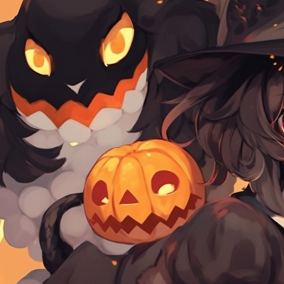 Image For Post | Two characters in matching monster costumes, pumpkin-head hats and striking orange-black colors. halloween couple matching pfp pfp for discord. - [matching pfp halloween, aesthetic matching pfp ideas](https://hero.page/pfp/matching-pfp-halloween-aesthetic-matching-pfp-ideas)