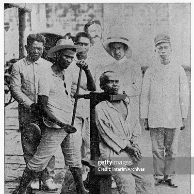 Image For Post | Philippines, late nineteenth century
https://www.gettyimages.co.uk/detail/news-photo/man-sits-bound-up-by-a-garrote-the-spanish-method-of-news-photo/530052515