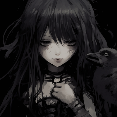 Image For Post | Gothic anime girl shown with a raven companion, highlighting elements of dark elegance. majestic gothic anime girl pfp - [Gothic Anime PFP Gallery](https://hero.page/pfp/gothic-anime-pfp-gallery)