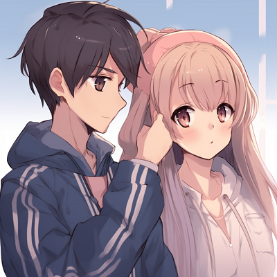 Image For Post | Anime couple matching image with a focus on the couple's similar outfits and calming background, with minimalistic art style. best boy and girl matching anime pfp - [Matching Anime PFP Best Friends Collection](https://hero.page/pfp/matching-anime-pfp-best-friends-collection)
