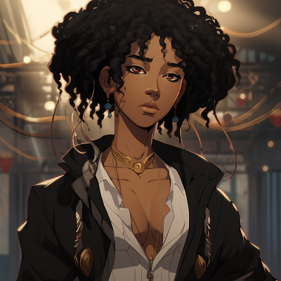Image For Post | Glamorous female black anime character in an elegant evening gown, dramatic shading and hue variations. glamorous female black anime characters pfp - [Amazing Black Anime Characters pfp](https://hero.page/pfp/amazing-black-anime-characters-pfp)