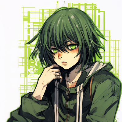 Image For Post | Anime character enveloped by viridian hues, meticulous detailing and contrast in the image. moss green anime pfp selections - [Green Anime PFP Universe](https://hero.page/pfp/green-anime-pfp-universe)