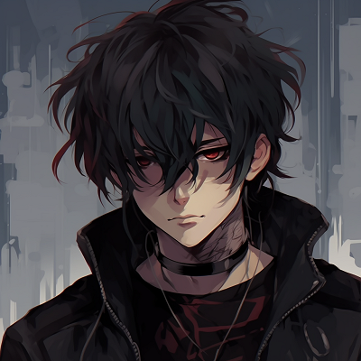 Image For Post | Emo male anime character with slick black hair, washed out colors and detailed shading. emo male anime pfp - [Male Anime PFP Hub](https://hero.page/pfp/male-anime-pfp-hub)