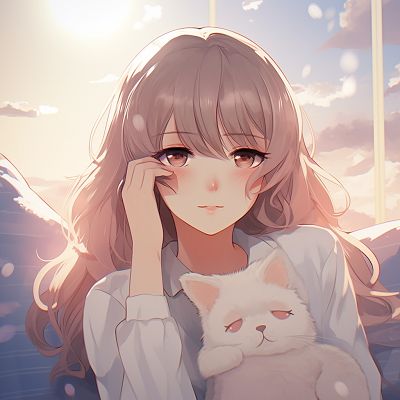Image For Post | Cute anime girl lounging with her cat, soft tones and gentle strokes. relaxing cute pfp anime - [cute pfp anime](https://hero.page/pfp/cute-pfp-anime)