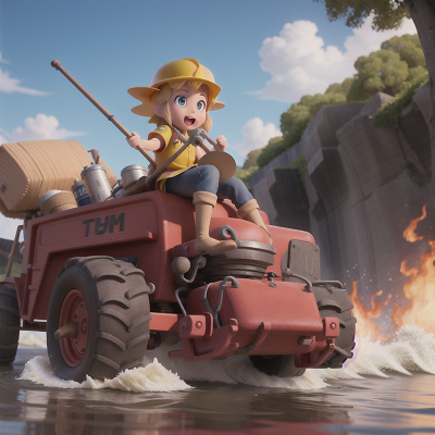 Image For Post Anime, tsunami, fairy, tractor, firefighter, flute, HD, 4K, AI Generated Art