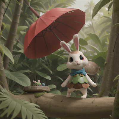 Image For Post Anime, rabbit, jungle, flying, turtle, umbrella, HD, 4K, AI Generated Art