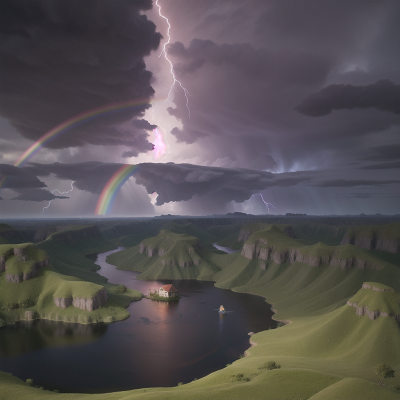 Image For Post Anime, storm, bird, thunder, swamp, rainbow, HD, 4K, AI Generated Art