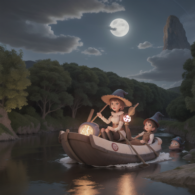 Image For Post Anime, river, hovercraft, witch's cauldron, moonlight, archaeologist, HD, 4K, AI Generated Art