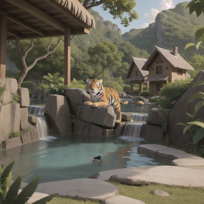 Image For Post Anime, village, swimming, jungle, tiger, snow, HD, 4K, AI Generated Art