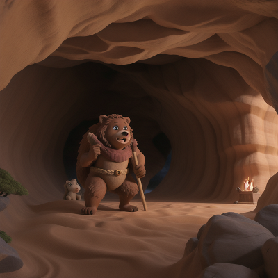 Image For Post Anime, cave, statue, bear, magic wand, sandstorm, HD, 4K, AI Generated Art